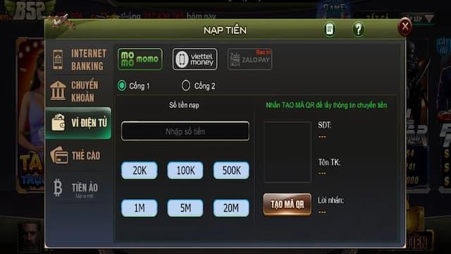 Hướng dẫn B2club về nạp và rút tiền